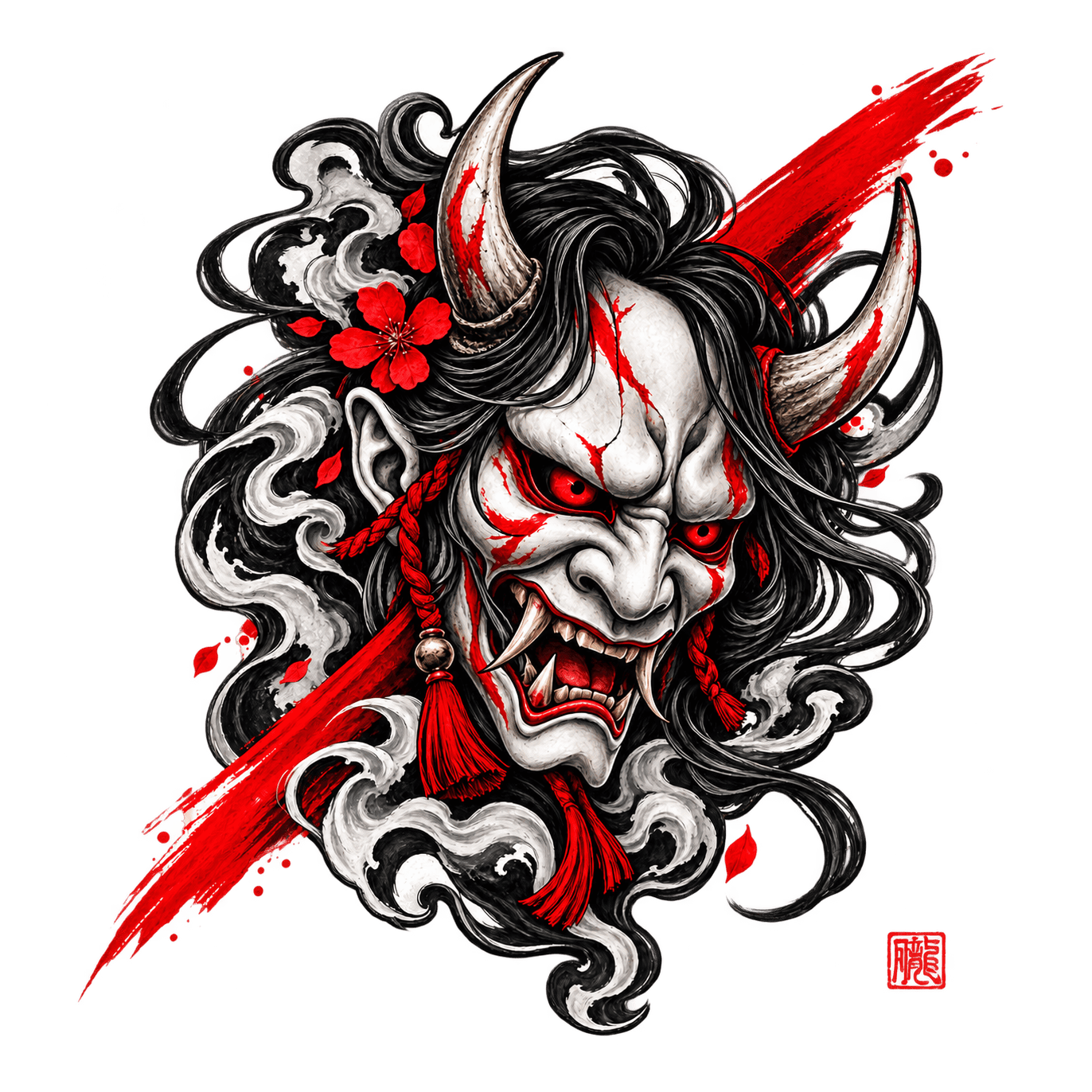 Crimson Oni Mask - Japanese Car Decal - Image 2